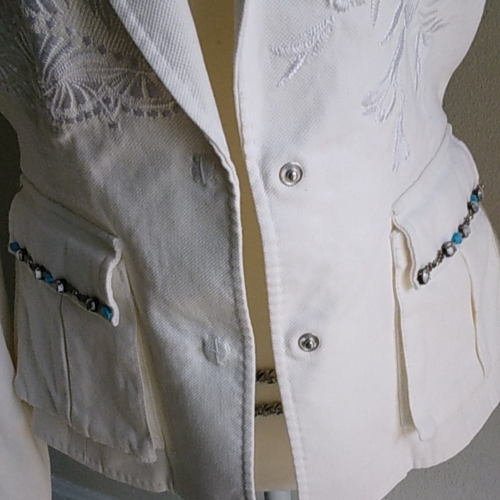 Class Roberto Cavalli White Embroidered Women's Blazer Gorgeous!!!! - Picture 6 of 15